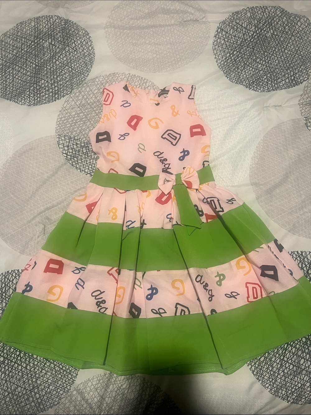 Girls Pink and Green Striped Party Dress